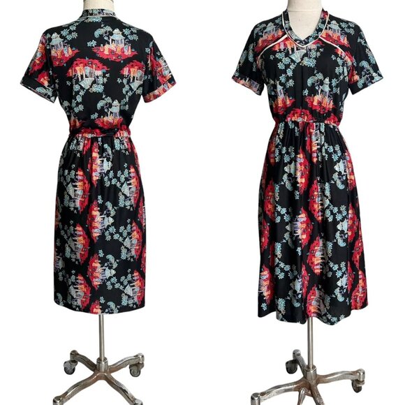 70s vintage novelty print dress short sleeve t-shirt art people pattern. - Picture 3 of 14